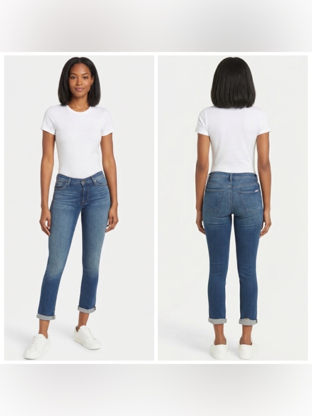 Hudson Natalie Mid Rise Roll Hem Slim Boyfriend Jeans Blue Leah Size 28